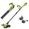 RYOBI ONE+ 18V Cordless Battery String Trimmer/Edger and Jet Fan Blower Combo Kit with 4.0 Ah Battery and Charger