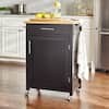 StyleWell Glenville Small Black Rolling Kitchen Cart with Butcher Block Top and Single-Drawer Storage