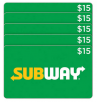 Subway Five Restaurant $15 E-Gift Cards ($75 Value)