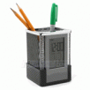 Desktop Mesh Alarm Clock Pencil Holder,Calendar and Temperature Display in W/ Colorized Backlight