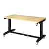 Select Home Depot stores:Husky 52 in. W x 24 in. D Adjustable Height Solid Wood Top Workbench Table