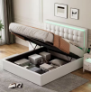 Harper & Bright Designs Queen Button-Tufted Platform Bed with Hydraulic Storage System and LED