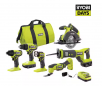 RYOBI ONE+ 18V Cordless 6-Tool Combo Kit with 1.5 Ah Battery, 4.0 Ah Battery, and Charger