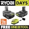 RYOBI ONE+ 18V Lithium-Ion Starter Kit with 2.0 Ah Battery, 4.0 Ah Battery, and Charger + Select Bon