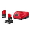 Milwaukee M12 12-Volt Lithium-Ion High Output 5.0 Ah & 2.5 Ah Battery Packs and Charger Starter Kit