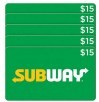 Costco Members: Subway Five Restaurant $15 E-Gift Cards ($75 Value)