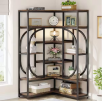 Eulas 35.43 in. Wide Rustic Brown 14 shelf Industrial L-Shaped Corner Bookcase with Open Back