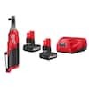 Milwaukee M12 FUEL 12V Lithium-Ion Brushless High Speed 3/8 in. Cordless Ratchet w/ 2x M12 XC 5.0 Ah Battery & Charger