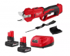 Milwaukee M12 12V Lithium-Ion Cordless Brushless Pruner Shears w/(2) 5.0 Ah High Output Battery, Charger