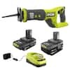 RYOBI ONE+ 18V Lithium-Ion 4.0 Ah Battery, 2.0 Ah Battery, and Charger Kit with ONE+ Cordless Reciprocating Saw