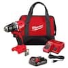 Milwaukee M18 18V Lithium-Ion Brushless Cordless 1/2 in. Compact Drill/Driver w/ 2.0 Ah Battery, Charger and Tool Bag