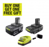 RYOBI ONE+ 18V Lithium-Ion Starter Kit with 2.0 Ah Battery, 4.0 Ah Battery, and Charger + Bonus Tool