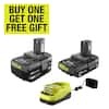 RYOBI ONE+ 18V Lithium-Ion Starter Kit with 2.0 Ah Battery, 4.0 Ah Battery, and Charger + Bonus Tool (Up to $79 Value)