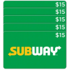 Costco Members: Subway Five Restaurant $15 E-Gift Cards ($75 Value)