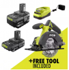RYOBI ONE+ 18V Li-Ion 2.0 Ah Battery + 4.0 Ah Battery w/ Charger (PSK106SB) + Select Bonus Tool