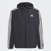 adidas men Essentials Woven 3-Stripes Windbreaker (Black)
