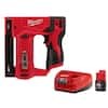 Milwaukee M12 12-Volt Lithium-Ion Cordless 3/8 in. Crown Stapler with Compact Battery Pack 2.0Ah and Charger Starter Kit