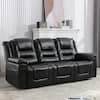 Polibi 84.2 in. W Black Modern Rounded Arm PU Leather Rectangle 3-Seat Straight Sofa, Manual Recliner