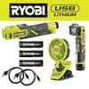 RYOBI USB Lithium 3-Tool Combo Kit with Fan, Flashlight, Inflator,  3x 2.0 Ah Batteries & 3x Charging Cables