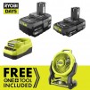 ONE+ 18V Lithium-Ion 4.0 Ah Battery, 2.0 Ah Battery, and Charger Kit with FREE ONE+ Hybrid WHISPER SERIES 7-1/2 in. Fan