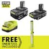 RYOBI ONE+ 18V Cordless LED Workbench Light Kit w/ 4.0 Ah Battery, 2.0 Ah Battery & Charger