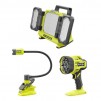 RYOBI ONE+ 18V 3-Tool Lighting Kit with Hybrid Panel Light, Spotlight and Flexible Clamp Light (Tool Only)