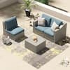 Home Depot - Up to 35% off Patio Furniture: Grey Martinka 4-Piece Wicker Outdoor Sofa Set w/ Blue Cushions $579, More