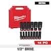 14-Piece Milwaukee SHOCKWAVE 1/2 in. Drive Metric Deep Well 6 Point Impact Socket Set (49-66-7014)