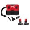 Milwaukee M12 FUEL 12-Volt Lithium-Ion Cordless 1.6 Gal. Wet/Dry Vacuum w/(2) M12 12-Volt Lithium-Ion XC 3.0Ah Batteries