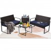 4-Piece EarlGrove Wicker Patio Conversation Set with Blue Cushions