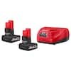 Milwaukee M12 12V Lithium-Ion XC High Output 5.0 Ah Battery Pack (2-Pack) Starter Kit with Charger  + Bonus Tool