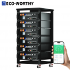 6-Pk ECO-WORTHY 48V 100Ah LiFePO4 Batteries + Battery Monitor + Server Rack