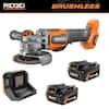 RIDGID 18V MAX Output Starter Kit with (2) 4.0 Ah MAX Output Batteries and Charger with 18V Brushless Angle Grinder