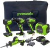 5-Tool Greenworks 24V Combo Kit: Drill, Impact Driver, Recip Saw, Light, Bluetooth Speaker, 2Ah+4Ah Batteries & Charger