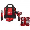 Milwaukee M12 12V Lithium-Ion Cordless 3/8 in. Ratchet & Screwdriver Combo Kit (2-Tool) w/ Battery, Bit Set, Charger,Bag