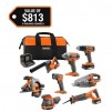 RIDGID 18-Volt Cordless 8-Tool Combo Kit with 2.0 Ah + 4.0 Ah Batteries, Charger & Tool Bag (R96850)