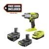 RYOBI ONE+ 18V Lithium-Ion Starter Kit with 2.0 Ah & 4.0 Ah Battery, Charger and FREE ONE+ Cordless 1/2" Impact Wrench