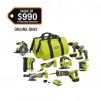 RYOBI ONE+ 18V Cordless 10-Tool Combo Kit with (1) 1.5 Ah Battery and (2) 4.0 Ah Batteries and Charger