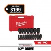 19-Piece Milwaukee SHOCKWAVE 1/2 in. Drive SAE 6 Point Impact Socket Set