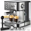 Plum Chef Espresso Machine, 20 Bar Coffee Maker with Foaming Milk Frother Wand (Black&Silver)