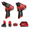 Milwaukee M12 FUEL 12V Lithium-Ion Brushless Cordless Combo - 1/2" Hammer Drill & 1/4" Impact Driver w/ 2 Batteries