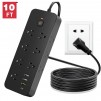 Meromore 1875J  Power Strip Surge Protector, Meromore Flat Plug Extension Cord 10FT with 13 Outlets 4 USB Charger