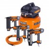 6-Gal RIDGID 150-PSI Electric Pancake Air Compressor w/ Hose, Brad Nailer, Finish Nailer & Finish Stapler