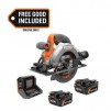 RIDGID 18V 2x 4Ah Batteries & Charger + Subcompact 6-1/2" Circular Saw