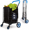 SereneLife Large Folding Utility Shopping Cart with Removable Liner (Blue)