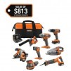 RIDGID 18-Volt Cordless 8-Tool Combo Kit with 2.0 Ah + 4.0 Ah Batteries, Charger & Tool Bag (R96850)