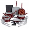 22-Piece T-fal Kitchen Solutions Ceramic, Cookware Set (Red or Black)