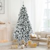 7.5-ft Gymax Pre-Lit Snow Flocked Hinged Pine Christmas Tree w/ Metal Stand