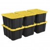 6-Pack Sterilite 27 Gallon Industrial Tote, Rugged Plastic Storage Bin, Snap-on Lid, Black/Yellow