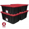 4-Pack 27-Gallon Hyper Tough Large Storage Bin with Snap Lid, Black and Red